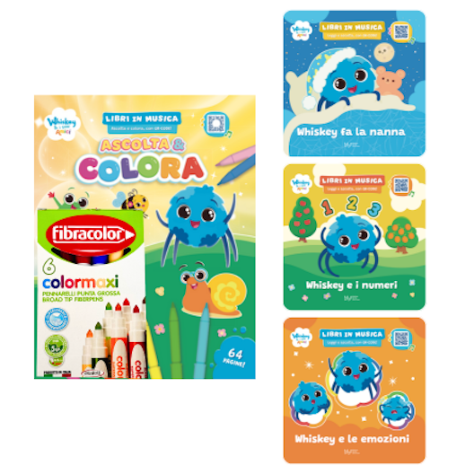 Kit Whiskey e i suoi Amici – 3 Libri da Leggere + Album da Colorare, Collana “Libri In Musica”