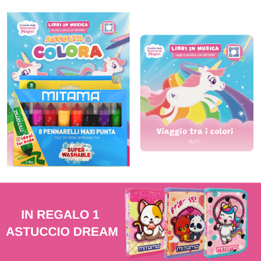 Kit Il mondo degli Unicorni Magici  - Libro da leggere + Album da Colorare, Collana “Libri In Musica”. In REGALO Un Astuccio Mitama Versione Dream